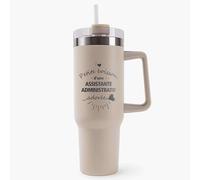 Mug Isotherme 1,2L - Assistante administratif Adorée Beige - Bouteille Thermos avec Anse, Paille et Couvercle - Idée Cadeau Gourde Personnalisée
