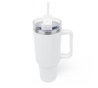 Mug Isotherme 1,2L avec Poignée et Paille | Bouteille d'Eau Isotherme en Acier Inoxydable | Gourde Thermique Double Parois | Café ou Thé Chaud ou Froid | Voyage, Sport | Couvercle Étanche (Blanc)