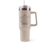 Mug Isotherme 1,2L - Banquière Ministère Magie Beige - Bouteille Thermos avec Anse, Paille et Couvercle - Idée Cadeau Gourde Personnalisée