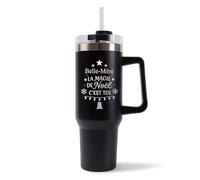 Mug Isotherme 1,2L - Belle-Mère Magie de noël Sapin Noir - Bouteille Thermos avec Anse, Paille et Couvercle - Idée Cadeau Gourde Personnalisée Noël