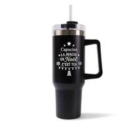 Mug Isotherme 1,2L - Capucine Magie de noël Sapin Noir - Bouteille Thermos avec Anse, Paille et Couvercle - Idée Cadeau Gourde Personnalisée Noël