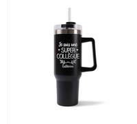 Mug Isotherme 1,2L - Catherine Une Super Collègue Noir - Bouteille Thermos avec Anse, Paille et Couvercle - Idée Cadeau Gourde Personnalisée