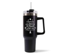Mug Isotherme 1,2L - Charlotte Magie de noël Sapin Noir - Bouteille Thermos avec Anse, Paille et Couvercle - Idée Cadeau Gourde Personnalisée Noël