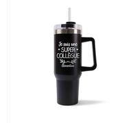 Mug Isotherme 1,2L - Clémentine Une Super Collègue Noir - Bouteille avec Anse, Paille et Couvercle - Idée Cadeau Gourde Personnalisée