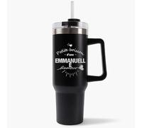Mug Isotherme 1,2L - Emmanuelle d'Amour Noire - Bouteille Thermos avec Anse, Paille et Couvercle - Idée Cadeau Gourde Personnalisée