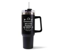 Mug Isotherme 1,2L - Emmanuelle Liste des enfants sages Noir - Bouteille Thermos avec Anse, Paille et Couvercle - Idée Cadeau Gourde Personnalisée Noël