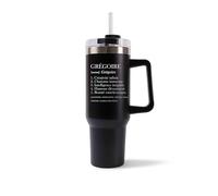 Mug Isotherme 1,2L - Grégoire Définition Noir - Bouteille Thermos avec Anse, Paille et Couvercle - Idée Cadeau Gourde Personnalisée