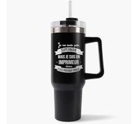 Mug Isotherme 1,2L - Imprimeur Super-héros Homme Noire - Bouteille Thermos avec Anse, Paille et Couvercle - Idée Cadeau Gourde Personnalisée