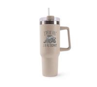 Mug Isotherme 1,2L - Je peux pas 4L trophy Beige - Bouteille Thermos avec Anse, Paille et Couvercle - Idée Cadeau Gourde Personnalisée