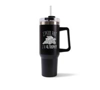 Mug Isotherme 1,2L - Je peux pas 4L trophy Noir - Bouteille Thermos avec Anse, Paille et Couvercle - Idée Cadeau Gourde Personnalisée