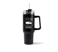 Mug Isotherme 1,2L - Je peux pas caravane Noir - Bouteille Thermos avec Anse, Paille et Couvercle - Idée Cadeau Gourde Personnalisée