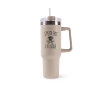 Mug Isotherme 1,2L - Je peux pas Cuisine 2 Beige - Bouteille Thermos avec Anse, Paille et Couvercle - Idée Cadeau Gourde Personnalisée