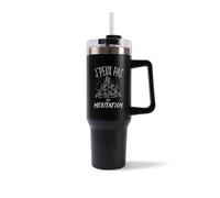 Mug Isotherme 1,2L - Je peux pas méditation renard Noir - Bouteille Thermos avec Anse, Paille et Couvercle - Idée Cadeau Gourde Personnalisée