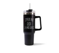 Mug Isotherme 1,2L - Je peux pas mots croisés Noir - Bouteille Thermos avec Anse, Paille et Couvercle - Idée Cadeau Gourde Personnalisée