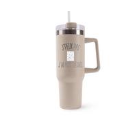 Mug Isotherme 1,2L - Je peux pas mots fléchés Beige - Bouteille Thermos avec Anse, Paille et Couvercle - Idée Cadeau Gourde Personnalisée