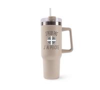 Mug Isotherme 1,2L - Je peux pas pelote basque Pelote Beige - Bouteille avec Anse, Paille et Couvercle - Idée Cadeau Gourde Personnalisée