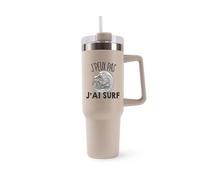 Mug Isotherme 1,2L - Je peux pas surf Beige - Bouteille Thermos avec Anse, Paille et Couvercle - Idée Cadeau Gourde Personnalisée