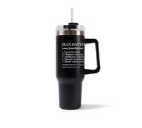 Mug Isotherme 1,2L - Jean-Baptiste Définition Noir - Bouteille Thermos avec Anse, Paille et Couvercle - Idée Cadeau Gourde Personnalisée