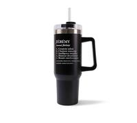 Mug Isotherme 1,2L - Jérémy Définition Noir - Bouteille Thermos avec Anse, Paille et Couvercle - Idée Cadeau Gourde Personnalisée
