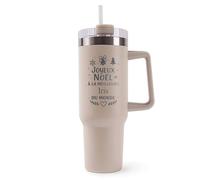 Mug Isotherme 1,2L - Joyeux noël à la meilleure Iris du monde Beige - Bouteille Thermos avec Anse, Paille et Couvercle - Idée Cadeau Gourde Personnalisée Noël