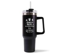 Mug Isotherme 1,2L - Joyeux noël à la meilleure Iris du monde Noir - Bouteille Thermos avec Anse, Paille et Couvercle - Idée Cadeau Gourde Personnalisée Noël