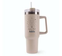 Mug Isotherme 1,2L - Joyeux noël Adèle cerf Beige - Bouteille Thermos avec Anse, Paille et Couvercle - Idée Cadeau Gourde Personnalisée Noël