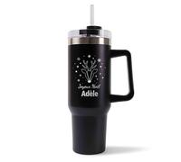 Mug Isotherme 1,2L - Joyeux noël Adèle cerf Noir- Bouteille Thermos avec Anse, Paille et Couvercle - Idée Cadeau Gourde Personnalisée Noël