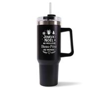 Mug Isotherme 1,2L - Joyeux noël au meilleur Beau-Père du monde Noir - Bouteille Thermos avec Anse, Paille et Couvercle - Idée Cadeau Gourde Personnalisée Noël