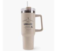 Mug Isotherme 1,2L - Libraire Adorée Beige - Bouteille Thermos avec Anse, Paille et Couvercle - Idée Cadeau Gourde Personnalisée
