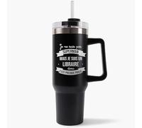 Mug Isotherme 1,2L - Libraire Super-héros Homme Noire - Bouteille Thermos avec Anse, Paille et Couvercle - Idée Cadeau Gourde Personnalisée