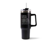 Mug Isotherme 1,2L - Louna Définition Noir - Bouteille Thermos avec Anse, Paille et Couvercle - Idée Cadeau Gourde Personnalisée