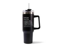 Mug Isotherme 1,2L - Lucas Définition Noir - Bouteille Thermos avec Anse, Paille et Couvercle - Idée Cadeau Gourde Personnalisée