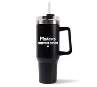 Mug Isotherme 1,2L - Madame Chloé - Bouteille Thermos avec Anse, Paille et Couvercle - Idée Cadeau Gourde Personnalisée