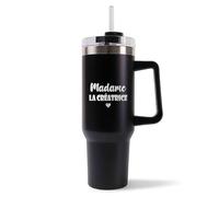 Mug Isotherme 1,2L - Madame la maitresse - Bouteille Thermos avec Anse, Paille et Couvercle - Idée Cadeau Gourde Personnalisée