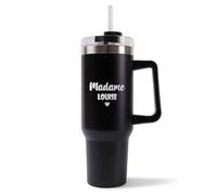 Mug Isotherme 1,2L - Madame Lucienne - Bouteille Thermos avec Anse, Paille et Couvercle - Idée Cadeau Gourde Personnalisée