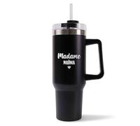Mug Isotherme 1,2L - Madame Nelly - Bouteille Thermos avec Anse, Paille et Couvercle - Idée Cadeau Gourde Personnalisée