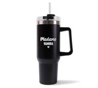 Mug Isotherme 1,2L - Madame Secrétaire - Bouteille Thermos avec Anse, Paille et Couvercle - Idée Cadeau Gourde Personnalisée