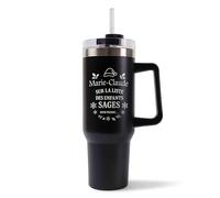 Mug Isotherme 1,2L - Marie-Claude Liste des enfants sages Noir - Bouteille Thermos avec Anse, Paille et Couvercle - Idée Cadeau Gourde Personnalisée Noël