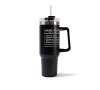 Mug Isotherme 1,2L - Marie-Thérèse Définition Noir - Bouteille Thermos avec Anse, Paille et Couvercle - Idée Cadeau Gourde Personnalisée