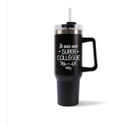 Mug Isotherme 1,2L - Nelly Une Super Collègue Noir - Bouteille Thermos avec Anse, Paille et Couvercle - Idée Cadeau Gourde Personnalisée