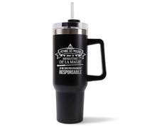 Mug Isotherme 1,2L - Responsable Ministère Magie Noir - Bouteille Thermos avec Anse, Paille et Couvercle - Idée Cadeau Gourde Personnalisée