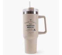 Mug Isotherme 1,2L - Secrétaire médicale Adorée Beige - Bouteille avec Anse, Paille et Couvercle - Idée Cadeau Gourde Personnalisée