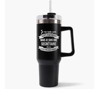Mug Isotherme 1,2L - Secrétaire Super-héros Femme Noire - Bouteille Thermos avec Anse, Paille et Couvercle - Idée Cadeau Gourde Personnalisée