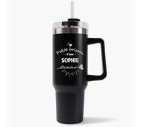 Mug Isotherme 1,2L - Sophie d'Amour Noire - Bouteille Thermos avec Anse, Paille et Couvercle - Idée Cadeau Gourde Personnalisée