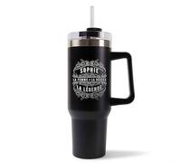 Mug Isotherme 1,2L - SOPHIE Déesse légende Noir - Bouteille Thermos avec Anse, Paille et Couvercle - Idée Cadeau Gourde Personnalisée