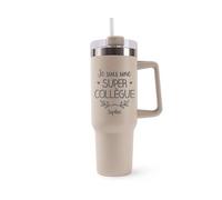 Mug Isotherme 1,2L - Sophie Une Super Collègue Beige - Bouteille Thermos avec Anse, Paille et Couvercle - Idée Cadeau Gourde Personnalisée