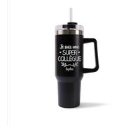 Mug Isotherme 1,2L - Sophie Une Super Collègue Noir - Bouteille Thermos avec Anse, Paille et Couvercle - Idée Cadeau Gourde Personnalisée