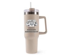 Mug Isotherme 1,2L - Super ASSISTANT ADMINISTRATIF Beige - Bouteille Thermos avec Anse, Paille et Couvercle - Idée Cadeau Gourde Personnalisée