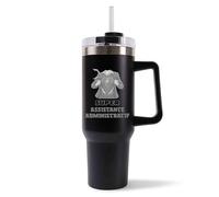 Mug Isotherme 1,2L - super Assistante administratif Noir Femme - Bouteille Thermos avec Anse, Paille et Couvercle - Idée Cadeau Gourde Personnalisée