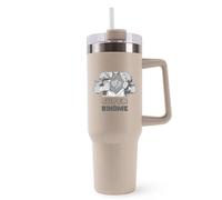 Mug Isotherme 1,2L - Super BINÔME Beige - Bouteille avec Anse, Paille et Couvercle - Idée Cadeau Gourde Personnalisée